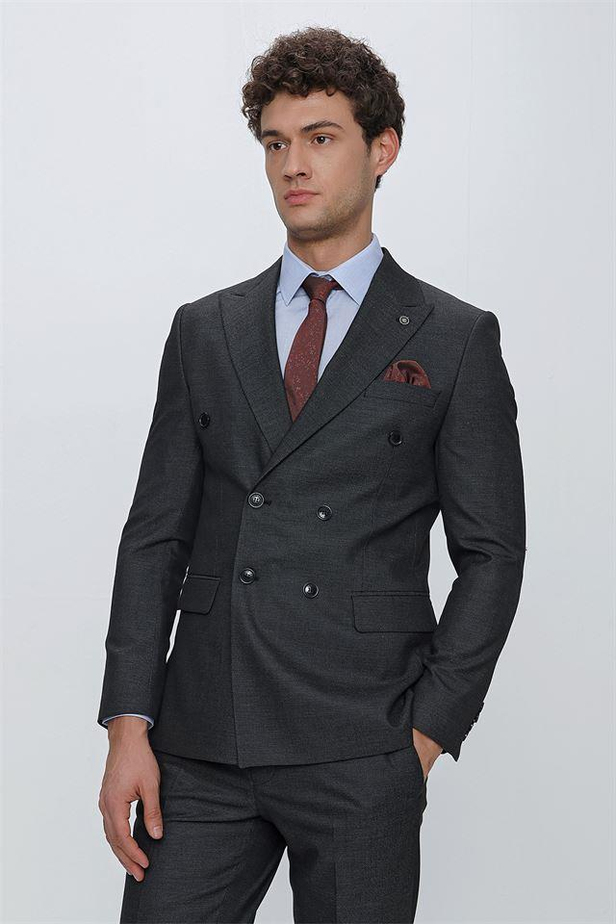 Desenli Kırlangıç Yaka Astarlı Kruvaze 6 Drop Slim Fit Dar Kesim Klasik Takım 1001230166-48