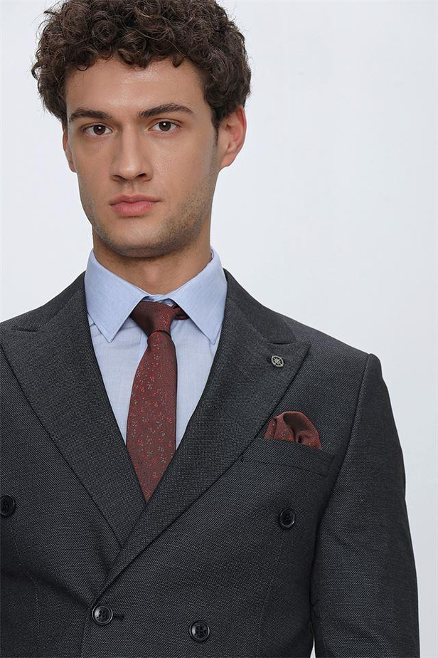 Desenli Kırlangıç Yaka Astarlı Kruvaze 6 Drop Slim Fit Dar Kesim Klasik Takım 1001230166-48