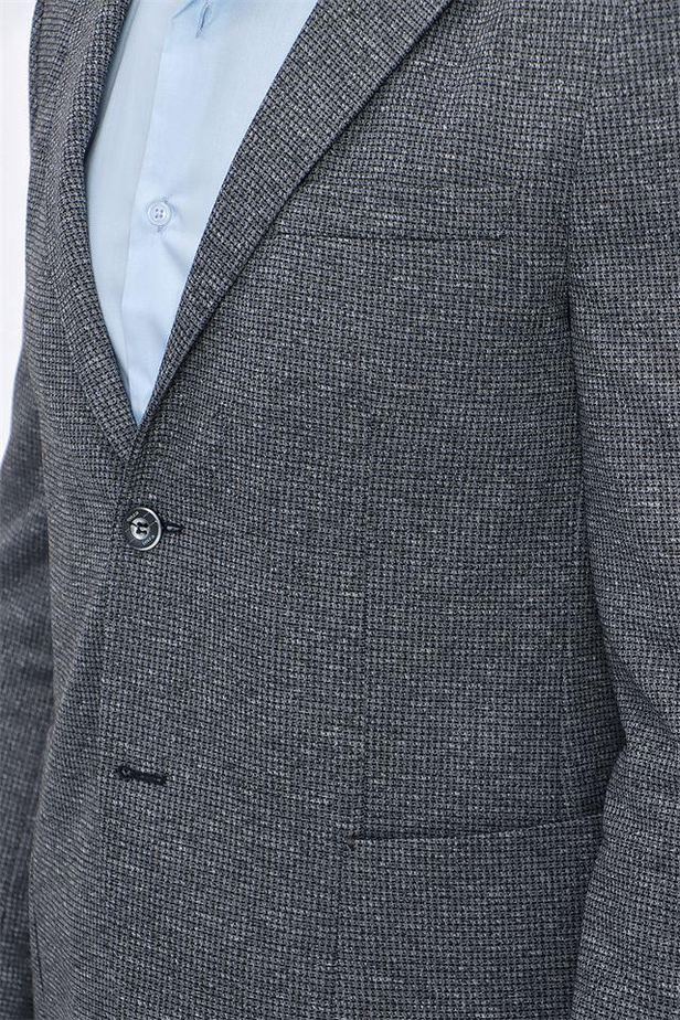 Desenli Örme Mono Yaka Astarsız 6 Drop Slim Fit Dar Kesim Ceket 1002225162-48