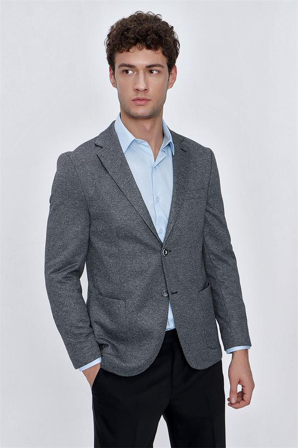 Desenli Örme Mono Yaka Astarsız 6 Drop Slim Fit Dar Kesim Ceket 1002225162-48