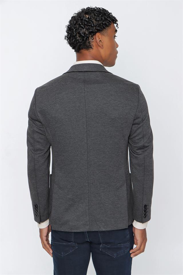 Desenli Örme Mono Yaka Astarsız 6 Drop Slim Fit Dar Kesim Ceket 1002225160-48