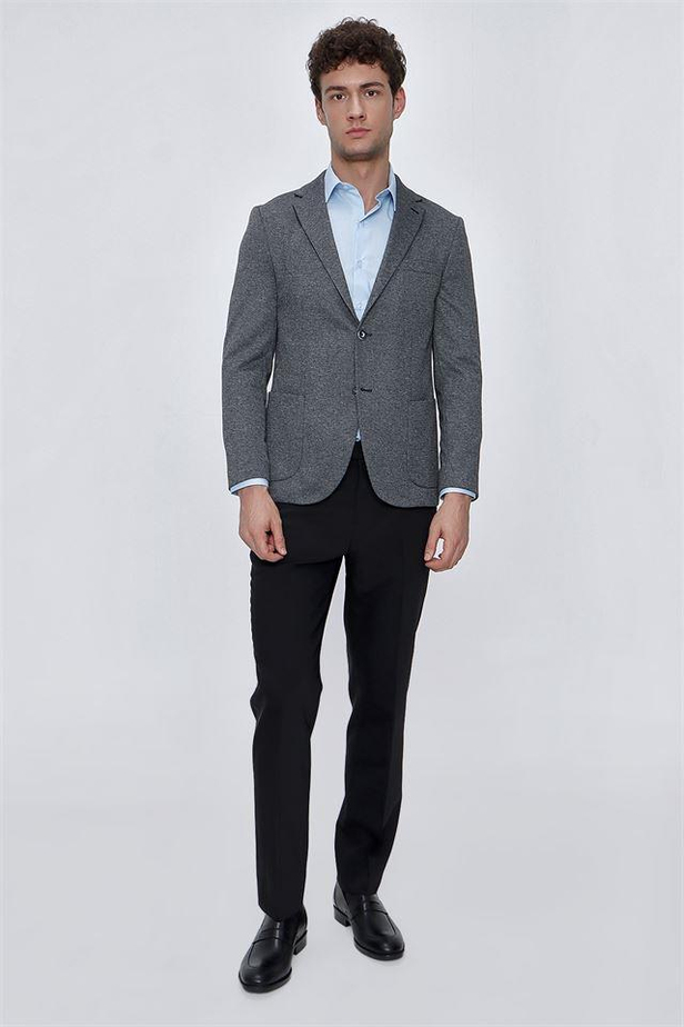 Desenli Örme Mono Yaka Astarsız 6 Drop Slim Fit Dar Kesim Ceket 1002225162-48