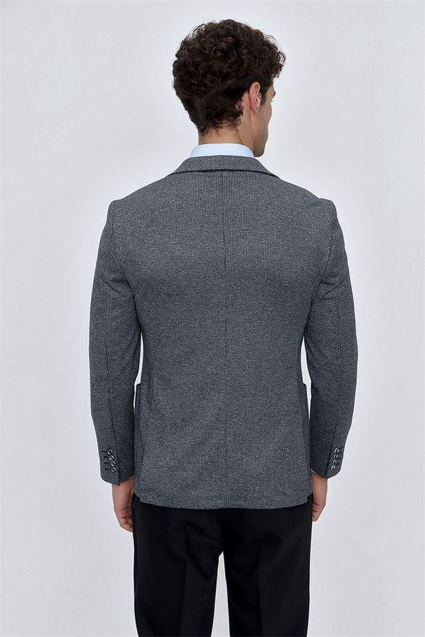 Desenli Örme Mono Yaka Astarsız 6 Drop Slim Fit Dar Kesim Ceket 1002225162-48