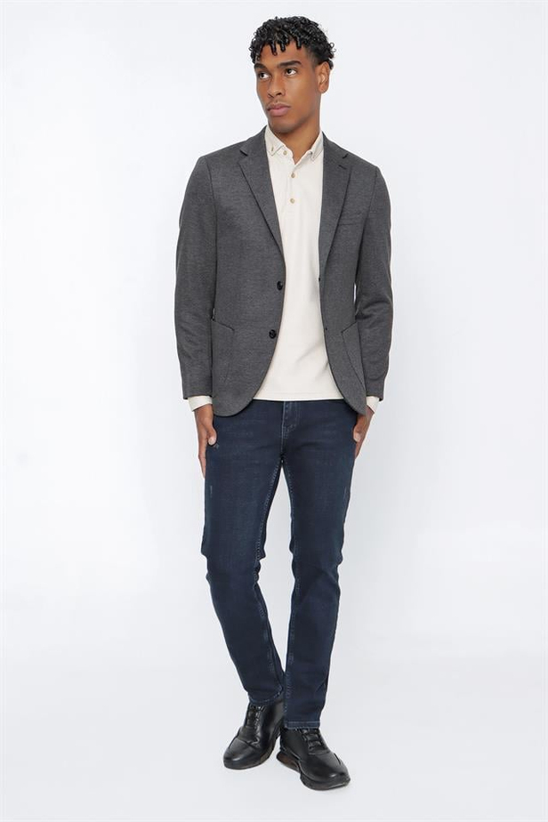 Desenli Örme Mono Yaka Astarsız 6 Drop Slim Fit Dar Kesim Ceket 1002225160-48
