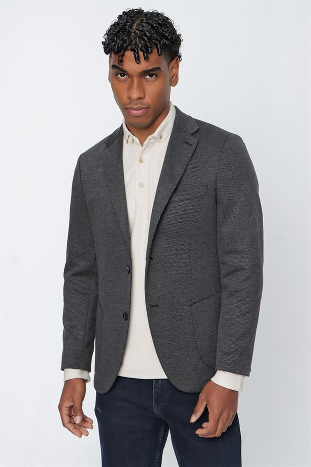 Desenli Örme Mono Yaka Astarsız 6 Drop Slim Fit Dar Kesim Ceket 1002225160-48
