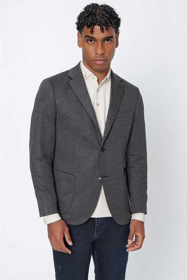 Desenli Örme Mono Yaka Astarsız 6 Drop Slim Fit Dar Kesim Ceket 1002225160-48