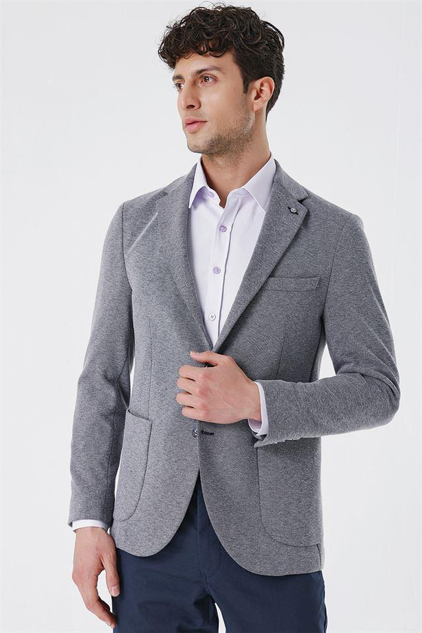 Desenli Örme Mono Yaka Astarsız Pamuklu 6 Drop Slim Fit Dar Kesim Casual Ceket 1002230154-48