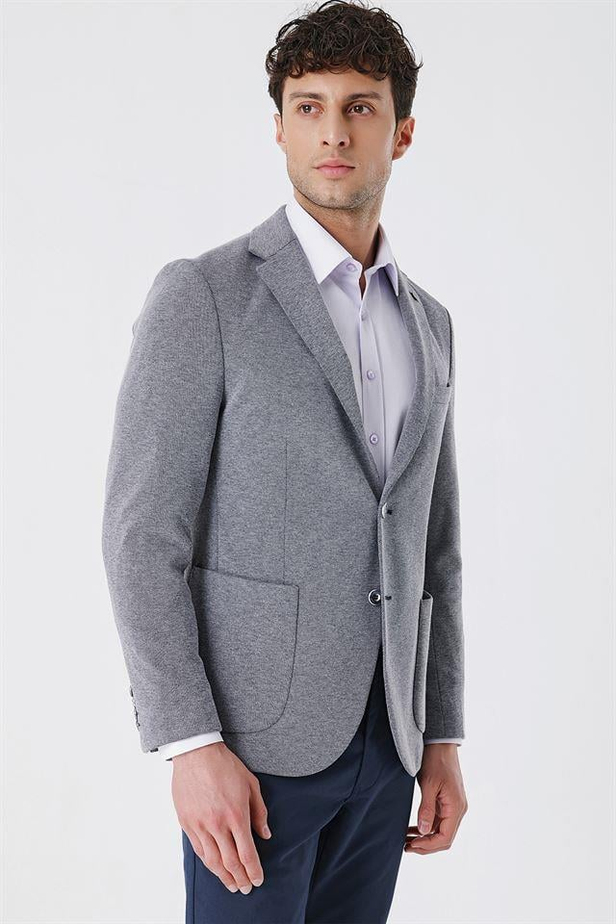 Desenli Örme Mono Yaka Astarsız Pamuklu 6 Drop Slim Fit Dar Kesim Casual Ceket 1002230154-48