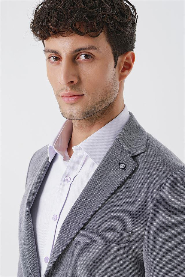 Desenli Örme Mono Yaka Astarsız Pamuklu 6 Drop Slim Fit Dar Kesim Casual Ceket 1002230154-48