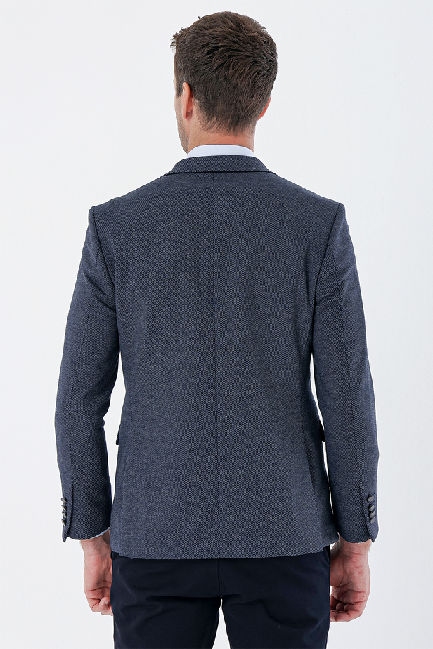 Desenli Örme Mono Yaka Çift Yırtmaç Likralı 6 Drop Slim Fit Klasik Ceket 1002235136 Lacivert