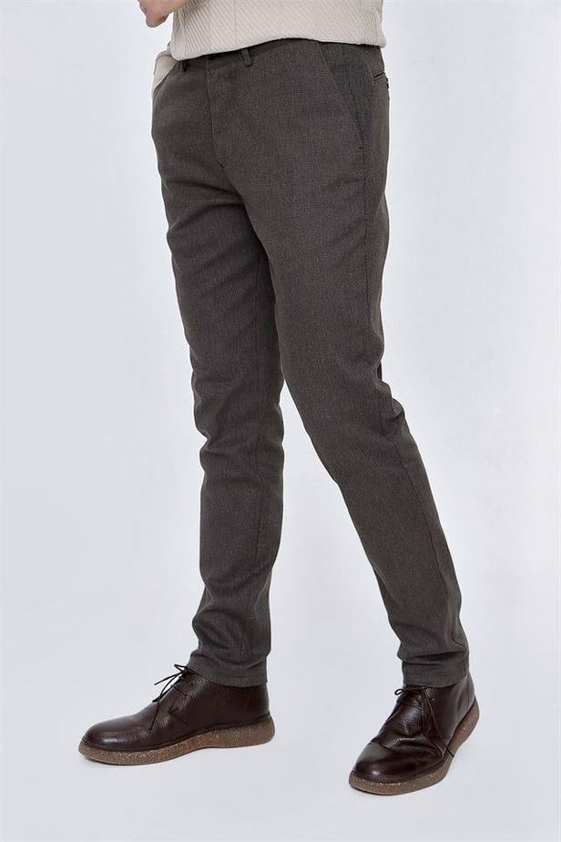 Desenli Oxford Pamuklu Likralı Yan Cepli Slim Fit Dar Kesim Casual Pantolon 1003225175-42