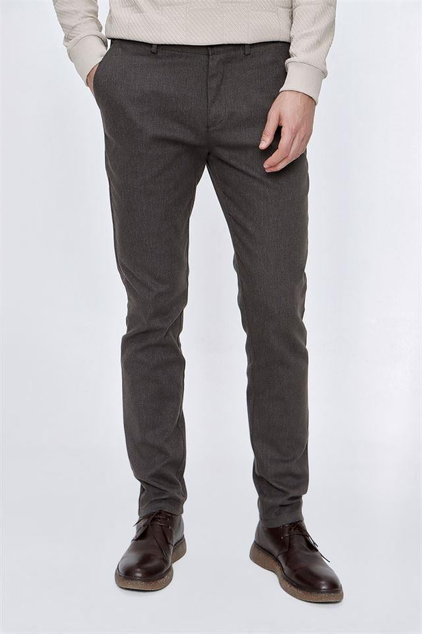 Desenli Oxford Pamuklu Likralı Yan Cepli Slim Fit Dar Kesim Casual Pantolon 1003225175-42