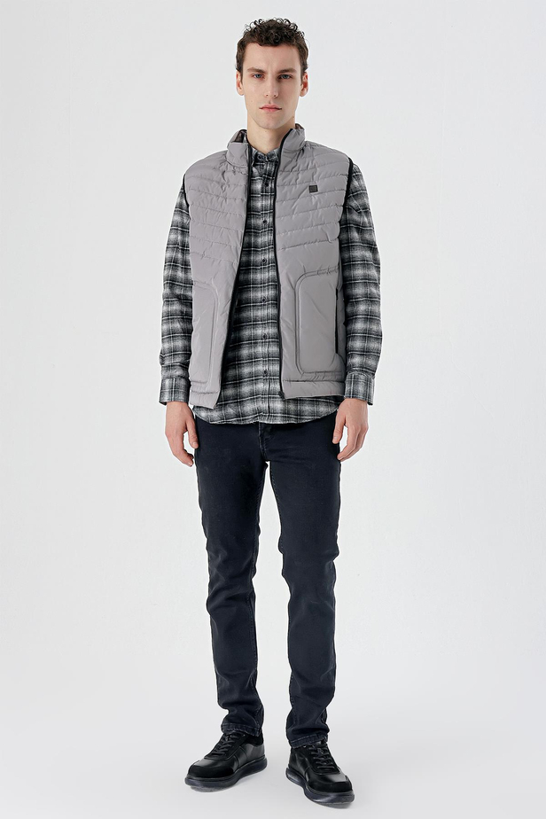 Dik Yaka Dolumlu Casual Şişme Yelek 1009235152 Gri