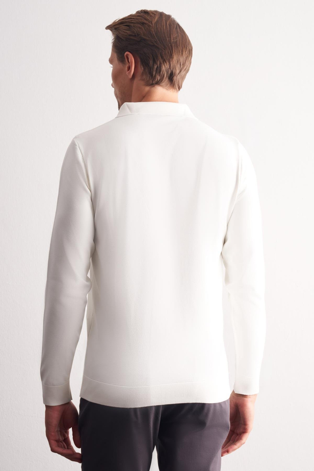 Ekru Uzun Kol Fermuarlı Yaka Cepsiz  Slim Fit  Triko 1012255150