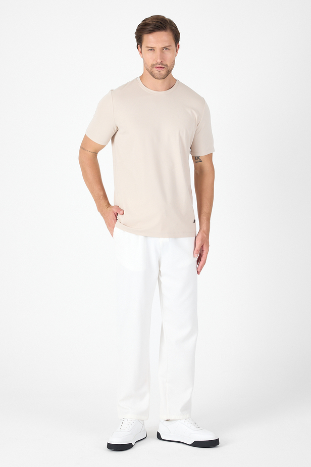 Fındık Kısa Kol Bisiklet Yaka Cepsiz Pamuklu Casual Slim Fit Tişört 1011250165