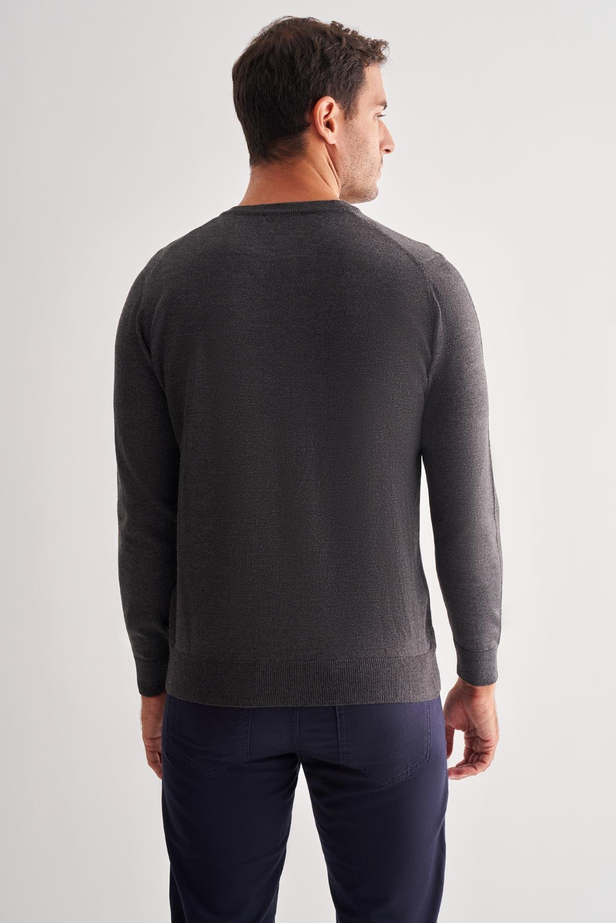 Füme Bisiklet Yaka Uzun Kol Cepsiz Comfort Fit Classic Pamuklu Triko Kazak 1012255206