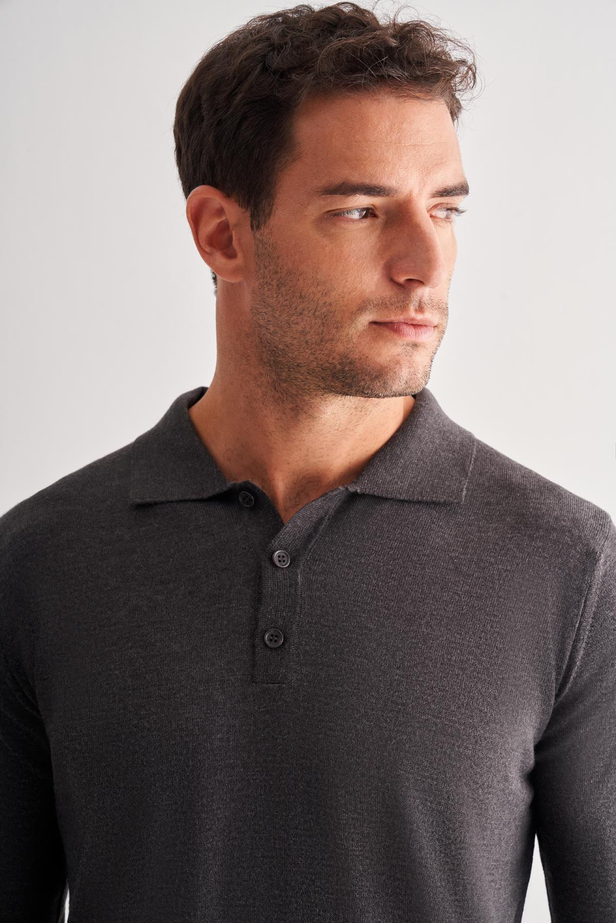 Füme Polo Yaka Cepsiz Comfort Fit Classic Pamuklu Triko Kazak 1012255007