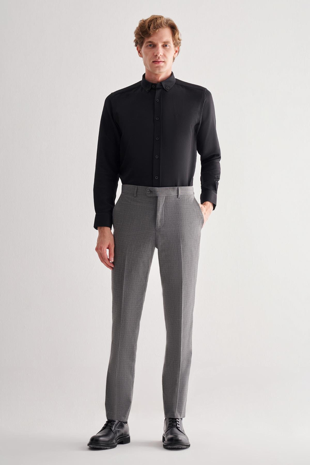 Füme Yan Cep Açık Paça Kendinden Desenli Slim Fit  Pantolon 1003255152