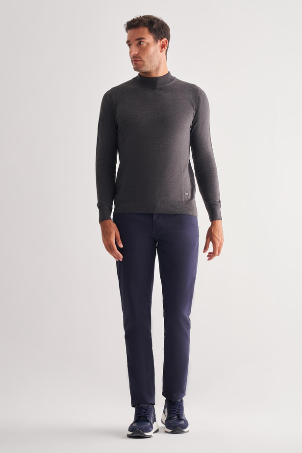 Füme Yarım Balıkçı Yaka Cepsiz Comfort Fit Classic Pamuklu Triko Kazak 1012255001