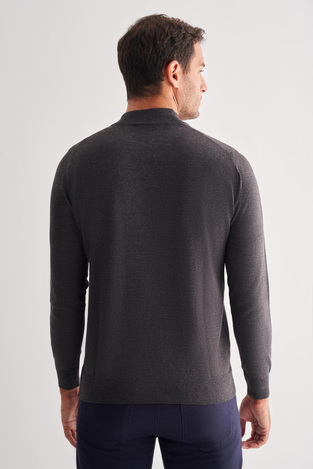 Füme Yarım Balıkçı Yaka Cepsiz Comfort Fit Classic Pamuklu Triko Kazak 1012255001