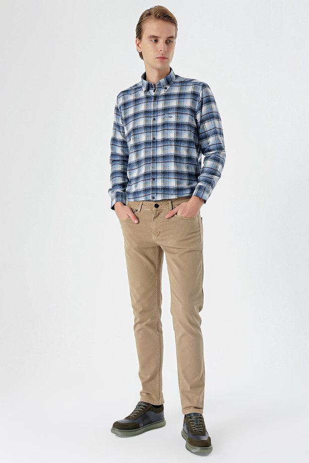 Gabardin %100 Pamuk 5 Cep Slim Fit Dar Kesim Casual Pantolon 1003235317 Koyu Bej