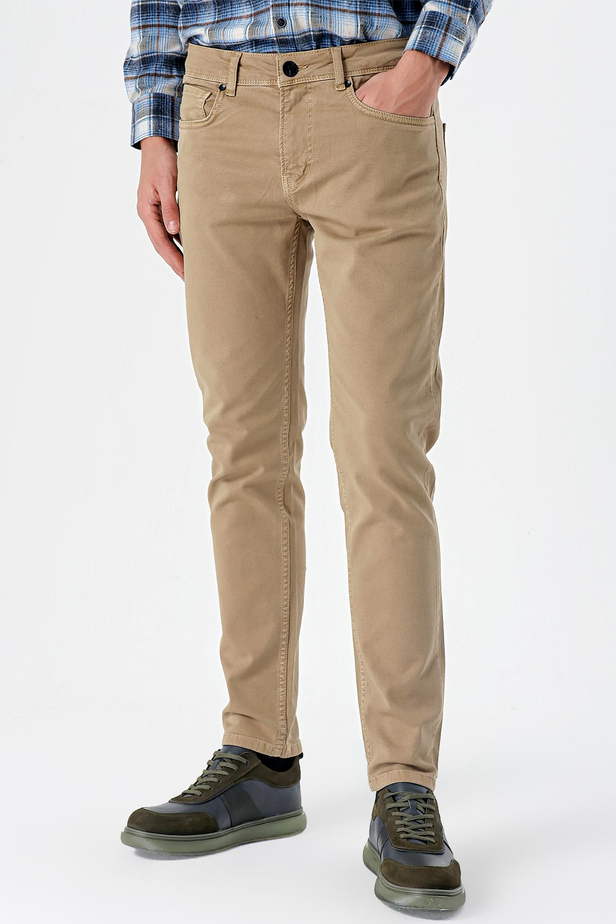 Gabardin %100 Pamuk 5 Cep Slim Fit Dar Kesim Casual Pantolon 1003235317 Koyu Bej