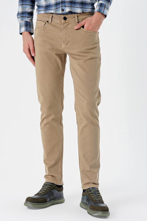 Gabardin %100 Pamuk 5 Cep Slim Fit Dar Kesim Casual Pantolon 1003235317 Koyu Bej