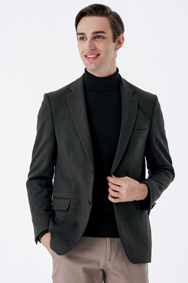 Gabardin Mono Yaka Astarlı Çift Yırtmaç Likralı 6 Drop Comfort Fit Rahat Kesim Klasik Ceket 1002235137 Koyu Haki