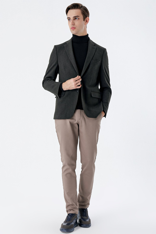 Gabardin Mono Yaka Astarlı Çift Yırtmaç Likralı 6 Drop Comfort Fit Rahat Kesim Klasik Ceket 1002235137 Koyu Haki