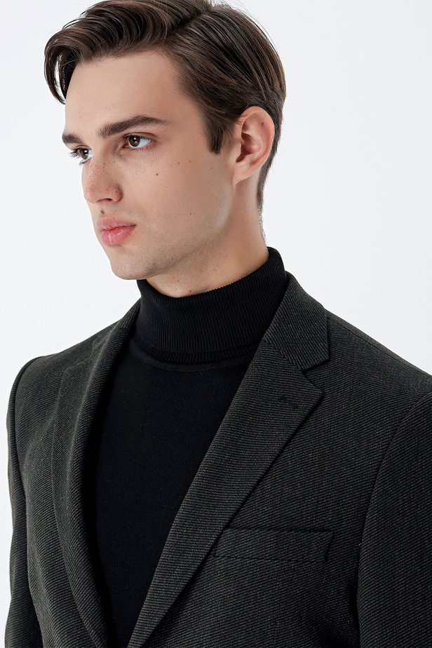 Gabardin Mono Yaka Astarlı Çift Yırtmaç Likralı 6 Drop Comfort Fit Rahat Kesim Klasik Ceket 1002235137 Koyu Haki