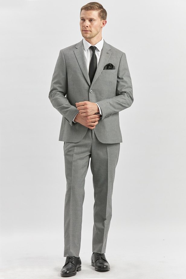 Gri Desenli Mono Yaka Astarlı 6 Drop Slim Fit Dar Kesim Takım Elbise 1001240174