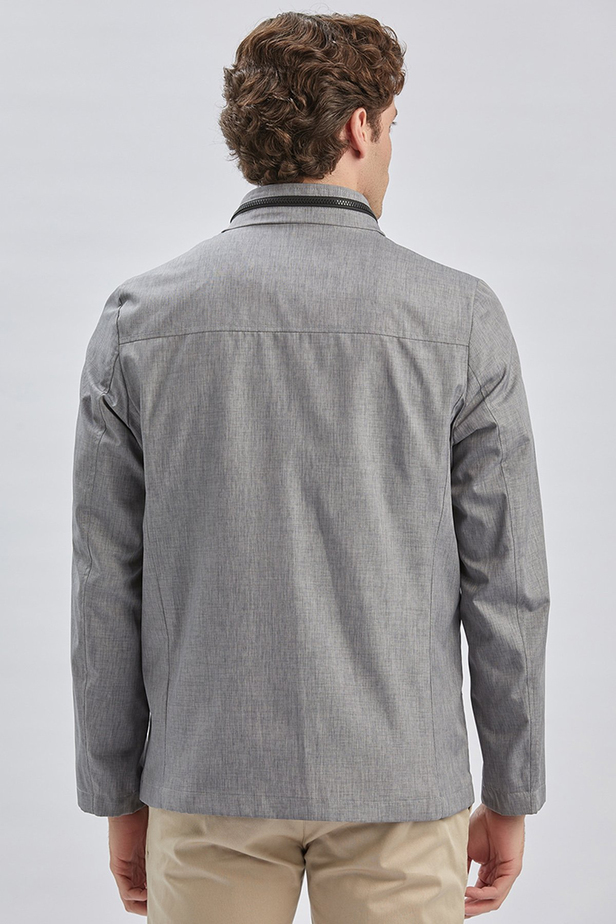 Gri Dik Yaka Yarım Astar Comfort Fit Rahat Kesim Casual Mont 1007240150