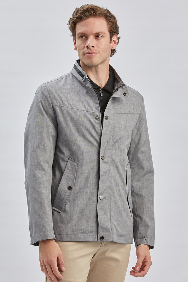 Gri Dik Yaka Yarım Astar Comfort Fit Rahat Kesim Casual Mont 1007240150