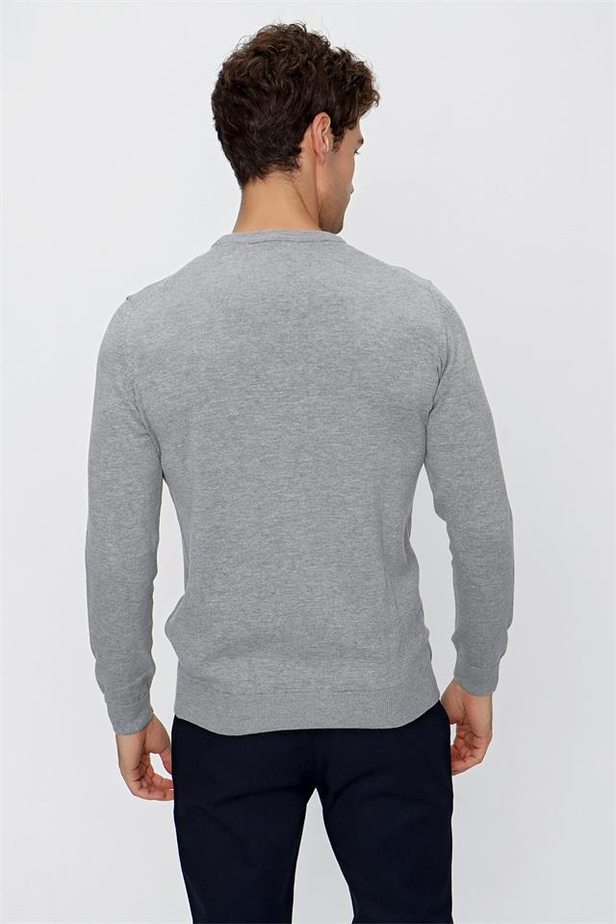 Gri Düz Desen Comfort Fit Uzun Kol Triko 25006100-S