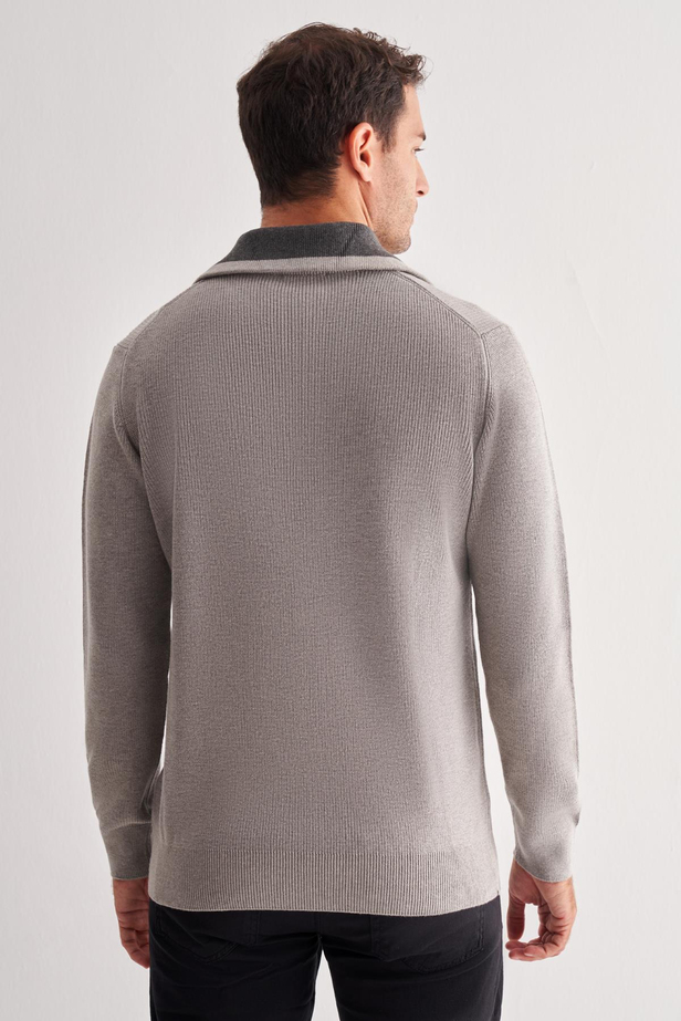 Gri Fermuarlı Yarım Balıkçı Uzun Kol Cepsiz Comfort Fit Casual Pamuklu Triko Kazak 1012255204