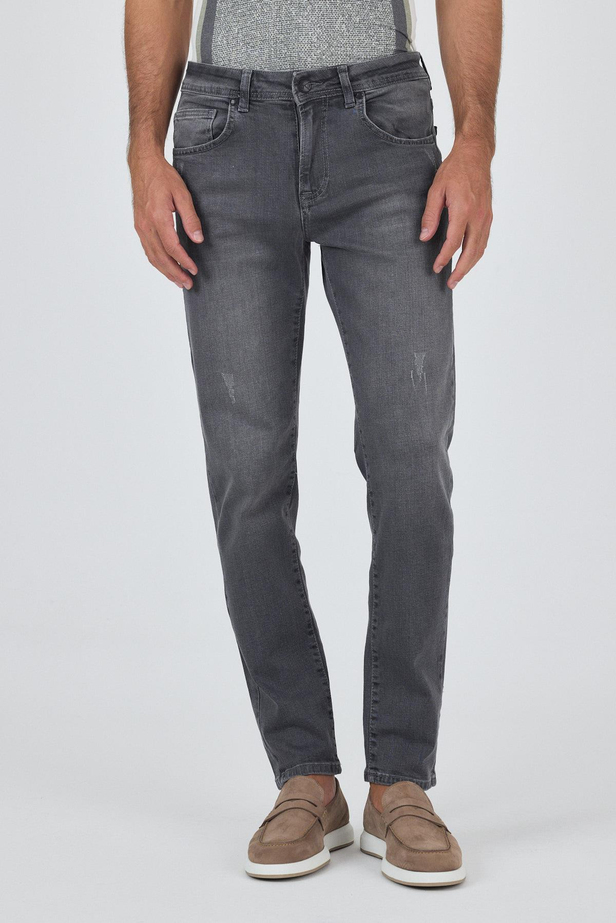 Gri Gabardin 5 Cep Düz Paça Casual Slim Fit Pamuklu Denim Pantolon 1023250150