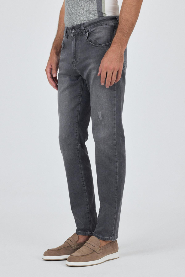 Gri Gabardin 5 Cep Düz Paça Casual Slim Fit Pamuklu Denim Pantolon 1023250150
