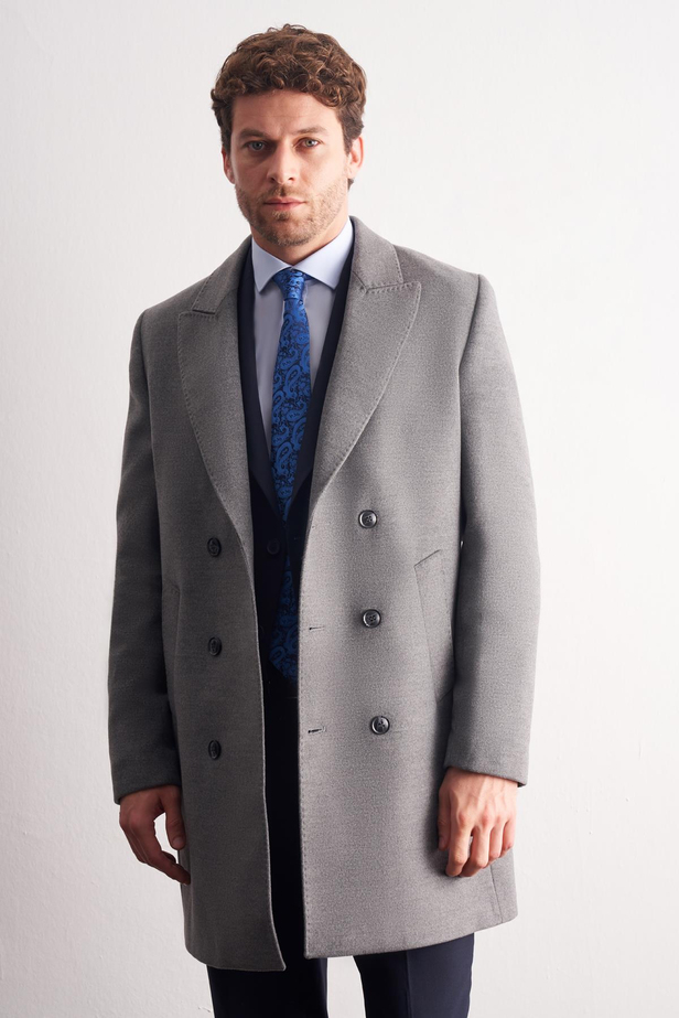 Gri Kılıç Yaka Kruvaze Comfort Fit Esnek Classic Kaban 1008255164