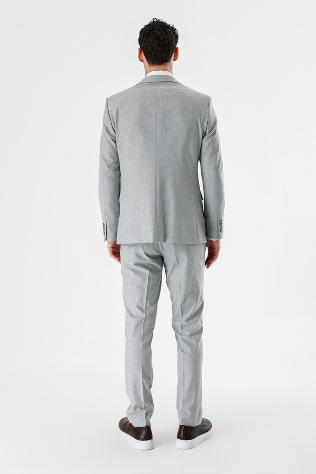 Gri Kırlangıç Yaka Yelekli Likralı 6 Drop Slim Fit Dar Kesim Klasik Takım Elbise 1001240167