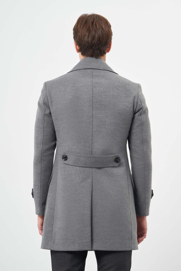 Gri Kruvaze Kaşe Kırlangıç Yaka Düz Tek Yırtmaç Tam Astar Slim Fit Classic Palto 1005245151