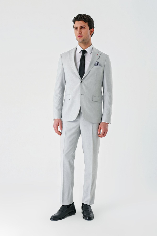Gri Örme Kırlangıç Yaka 6 Drop Comfort Fit Rahat Kesim Klasik Takım Elbise 1001240112