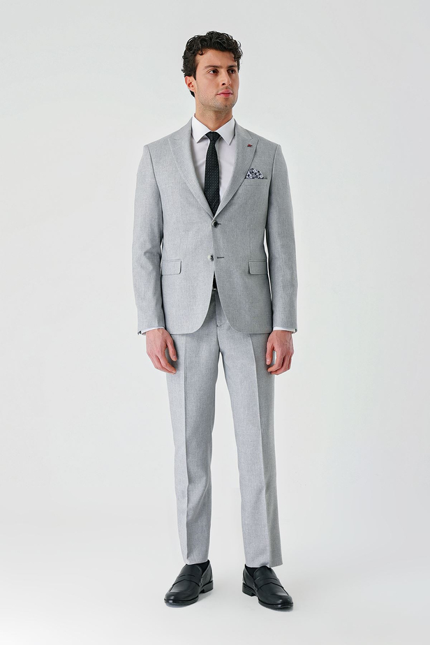 Gri Örme Kırlangıç Yaka 6 Drop Comfort Fit Rahat Kesim Klasik Takım Elbise 1001240112