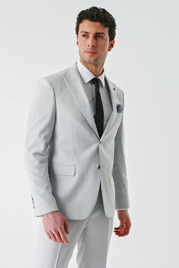 Gri Örme Kırlangıç Yaka 6 Drop Comfort Fit Rahat Kesim Klasik Takım Elbise 1001240112