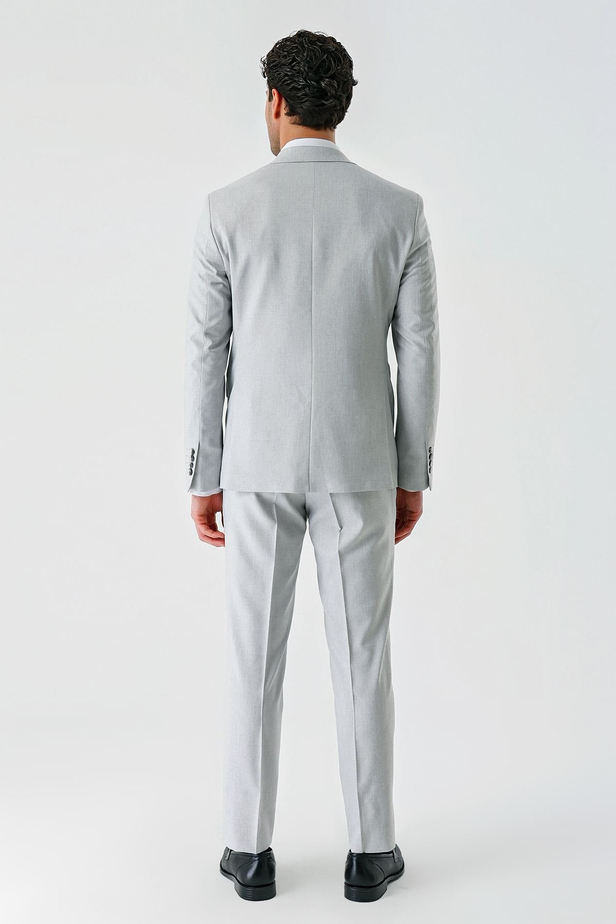 Gri Örme Kırlangıç Yaka 6 Drop Comfort Fit Rahat Kesim Klasik Takım Elbise 1001240112