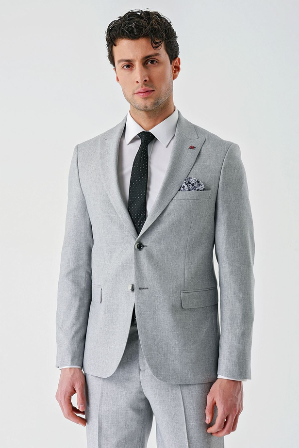 Gri Örme Kırlangıç Yaka 6 Drop Comfort Fit Rahat Kesim Klasik Takım Elbise 1001240112