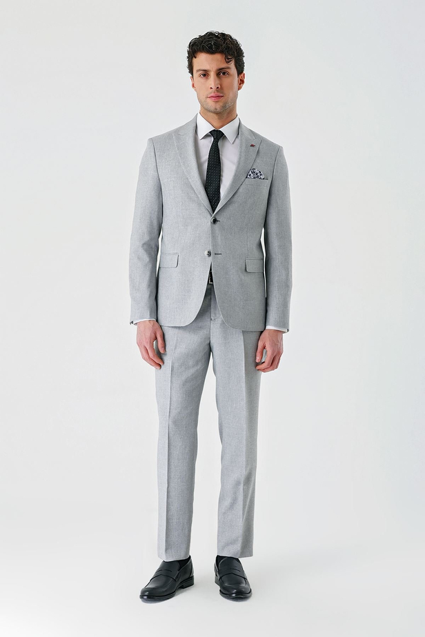 Gri Örme Kırlangıç Yaka 6 Drop Comfort Fit Rahat Kesim Klasik Takım Elbise 1001240112