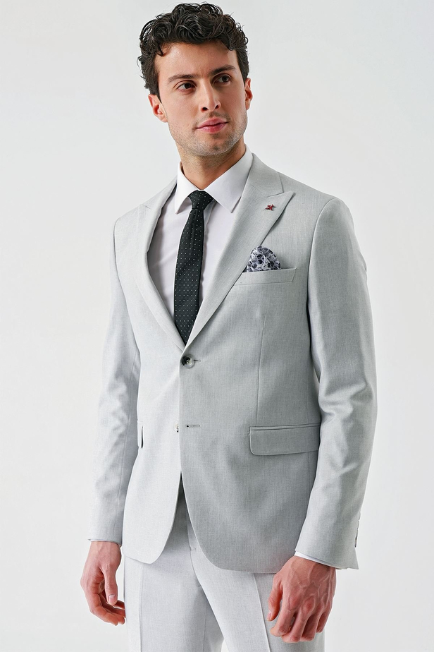 Gri Örme Kırlangıç Yaka 6 Drop Comfort Fit Rahat Kesim Klasik Takım Elbise 1001240112