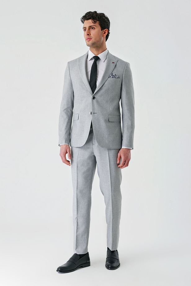 Gri Örme Kırlangıç Yaka 6 Drop Comfort Fit Rahat Kesim Klasik Takım Elbise 1001240112