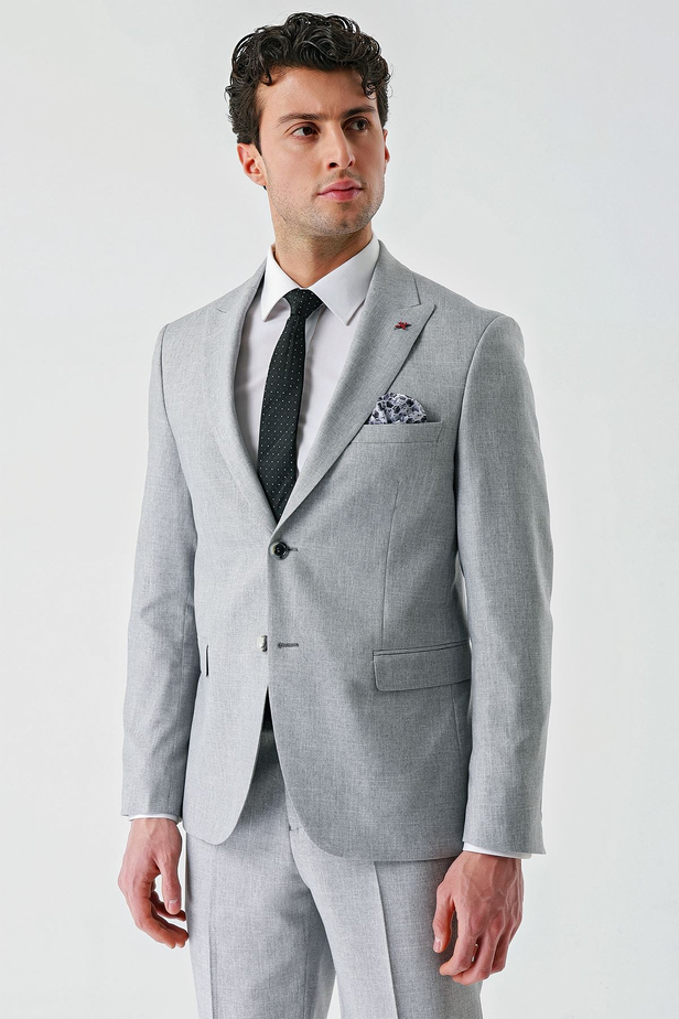 Gri Örme Kırlangıç Yaka 6 Drop Comfort Fit Rahat Kesim Klasik Takım Elbise 1001240112