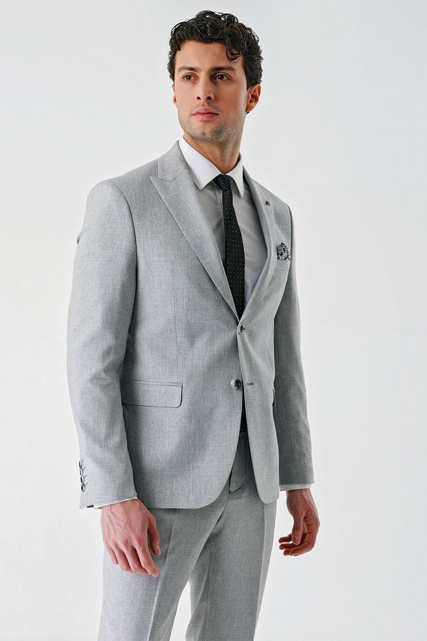 Gri Örme Kırlangıç Yaka 6 Drop Comfort Fit Rahat Kesim Klasik Takım Elbise 1001240112